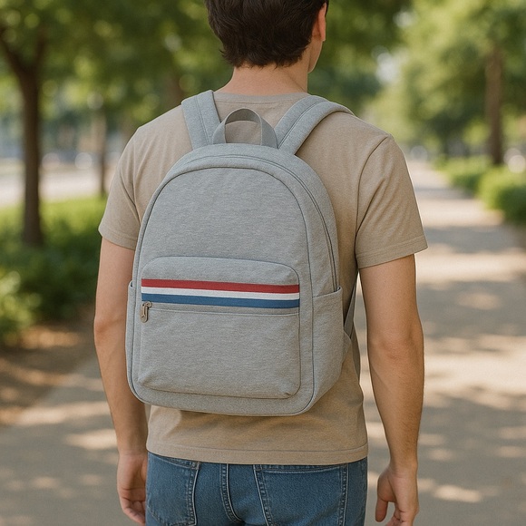 EV1 Gray Backpack with Red, White & Blue Stripe Accent - Picture 7 of 9